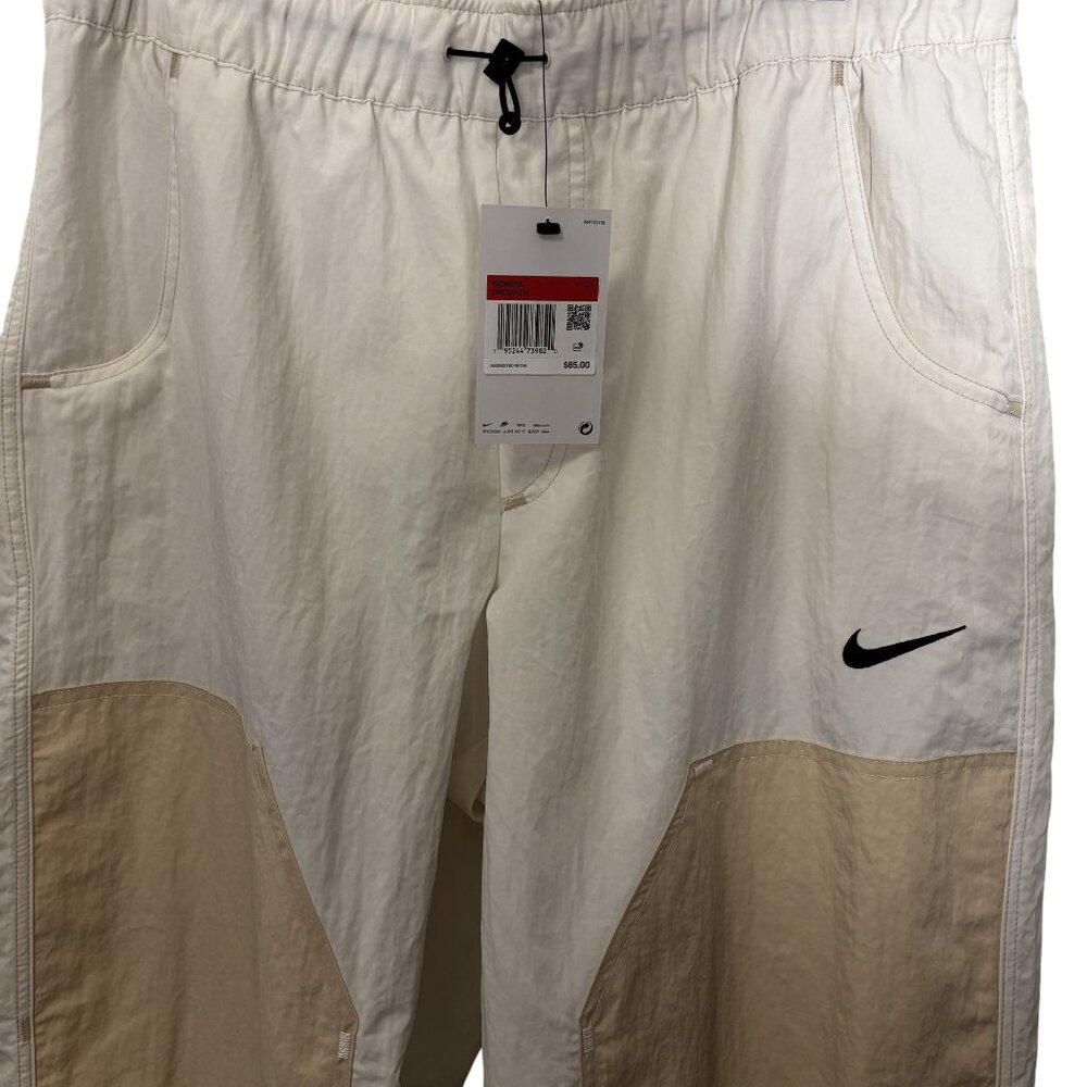 Nike Size Large Woven Utility Pants Beige/Cream Patchwork Elastic Waist - Picture 5 of 9